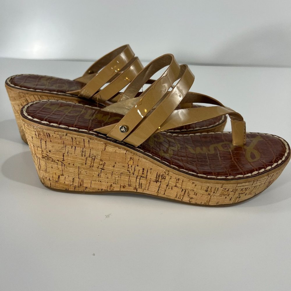 Sam Edelman Size 8.5 Cork Wedge Thong Sandals